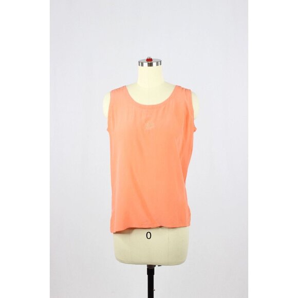 Vintage EATON Orange 100% Silk Crepe Embroidered Scoop Neck Tank Top, Size S - Picture 1 of 9